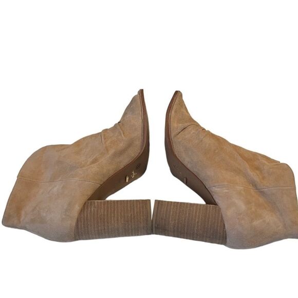 42 Gold Tan Loyalty Suede Open Toe Block Heel Booties Size 10 - Picture 3 of 14